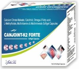 CANJOINT-K2 FORTE - Calcium Citrate Maleate, Calcitriol, Omega3 Fatty acid, L-Methylfolate, Multivitamins & Softgel Capsules